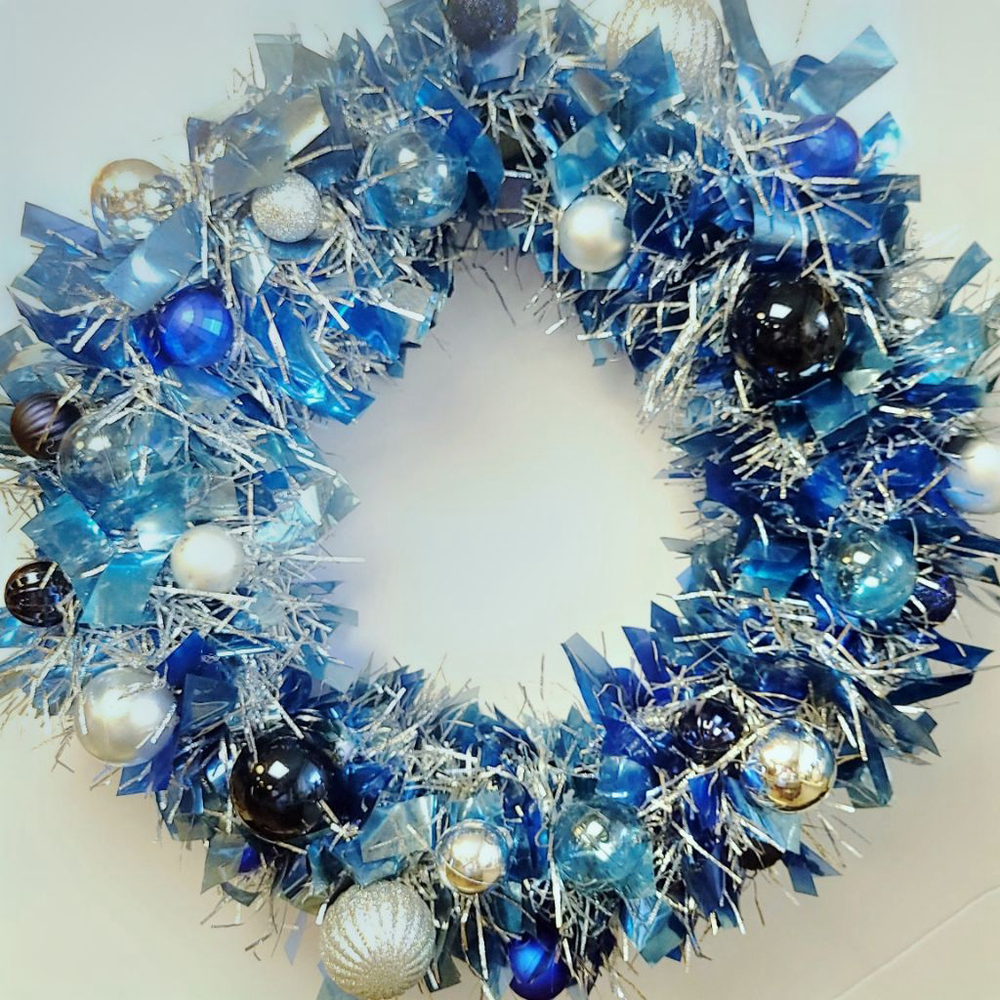 Luxury Icy Blue Silver Ornament Wreath 16 Inch Lighted Christmas Door Decor